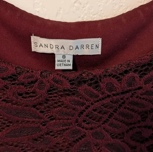 Sandra Darren Elegant Lace Burgundy Dress - Picture 3 of 5